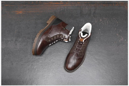 Men’s PU Leather Winter Boots with Warm Faux Fur Lining