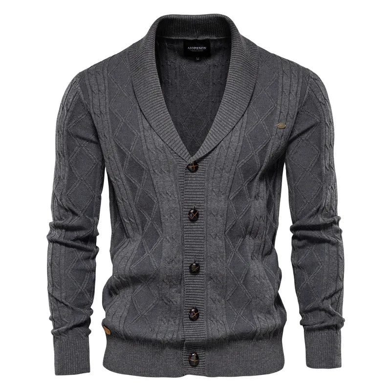 Men’s Cotton Cable-Knit Shawl Collar Cardigan