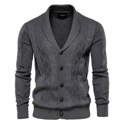 Men’s Cotton Cable-Knit Shawl Collar Cardigan