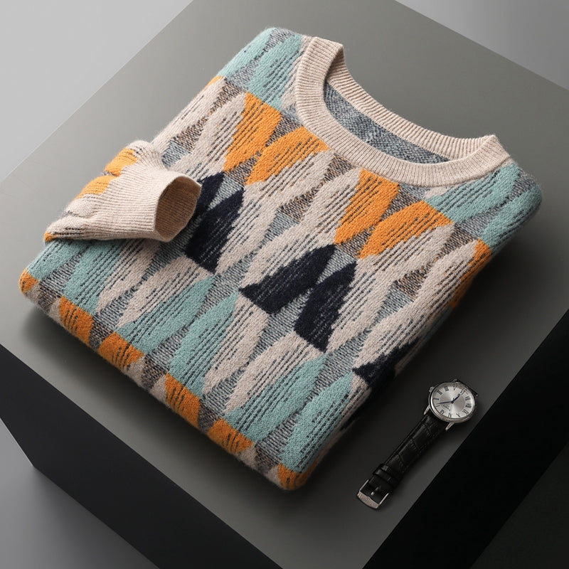 Men’s Retro Geometric Pattern Knit Sweater