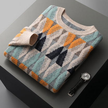 Men’s Retro Geometric Pattern Knit Sweater