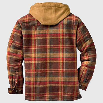 Men’s Hooded Quilted Plaid Shirt Jacket