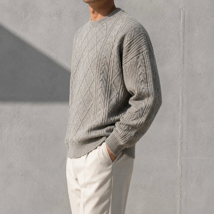 Textured Cable Knit Crew Neck Sweater
