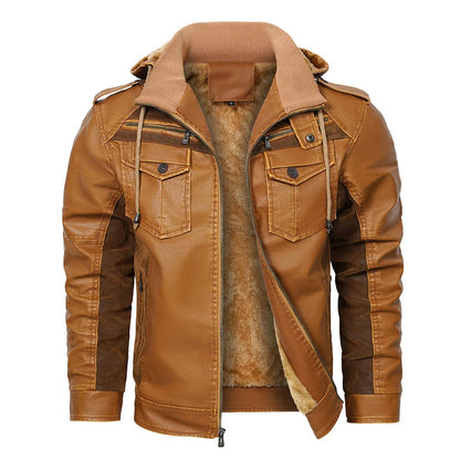 Men’s Shearling-Lined Cowhide Leather Hooded Jacket