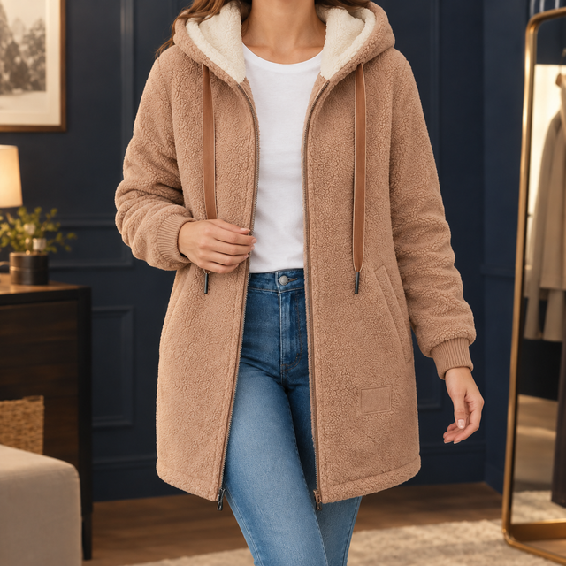 Women’s Plush Longline Hooded Fleece Jacket