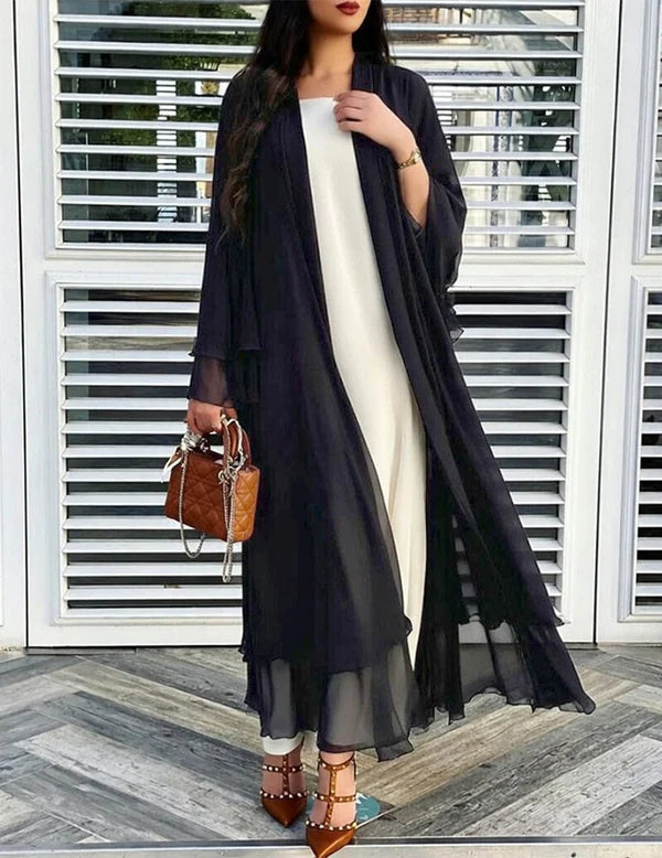 Women’s Long Sheer Chiffon Ruffle Kimono Cardigan
