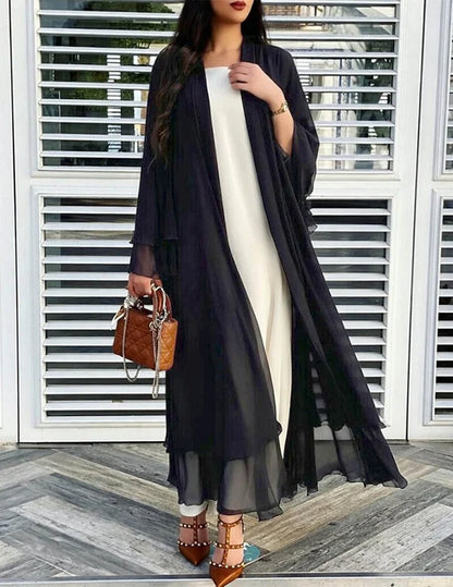 Women’s Long Sheer Chiffon Ruffle Kimono Cardigan