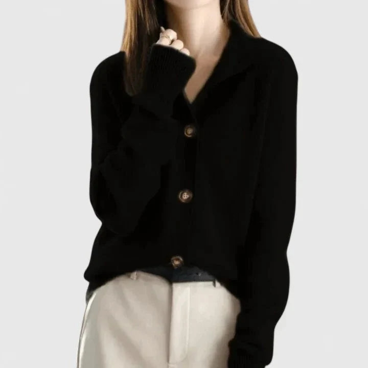Women’s Relaxed Collared Knit Button-Front Cardigan with Long Sleeves