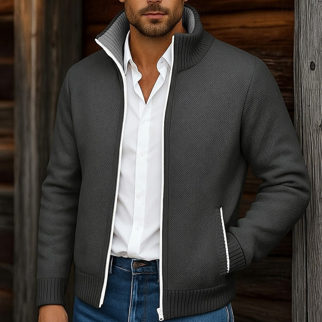 Men’s High-Stand-Collar Full-Zip Knit Cardigan