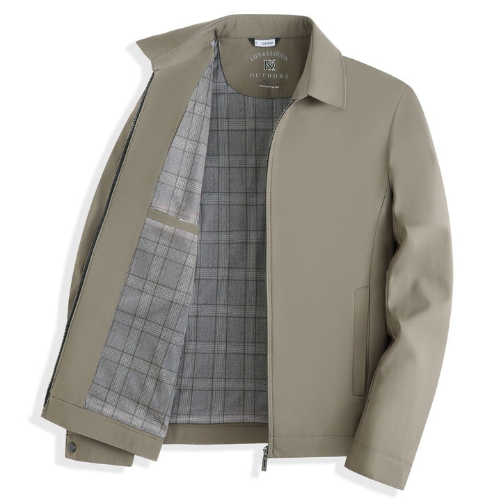 Men's Plaid-Lined Lapel Zip Business Jacket