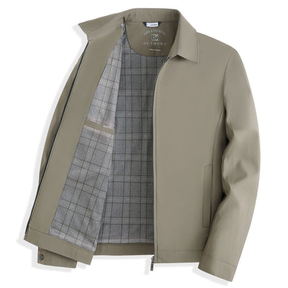 Men's Plaid-Lined Lapel Zip Business Jacket