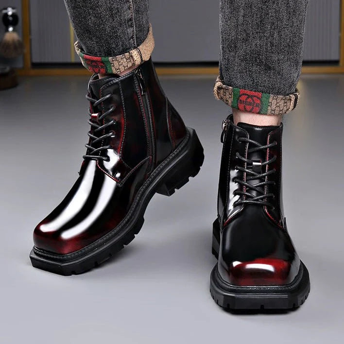 Men’s Leather Lace-Up Ankle Boots with Chunky Lug Sole