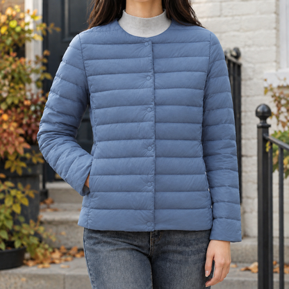 Women’s Lightweight Quilted Collarless Snap Jacket