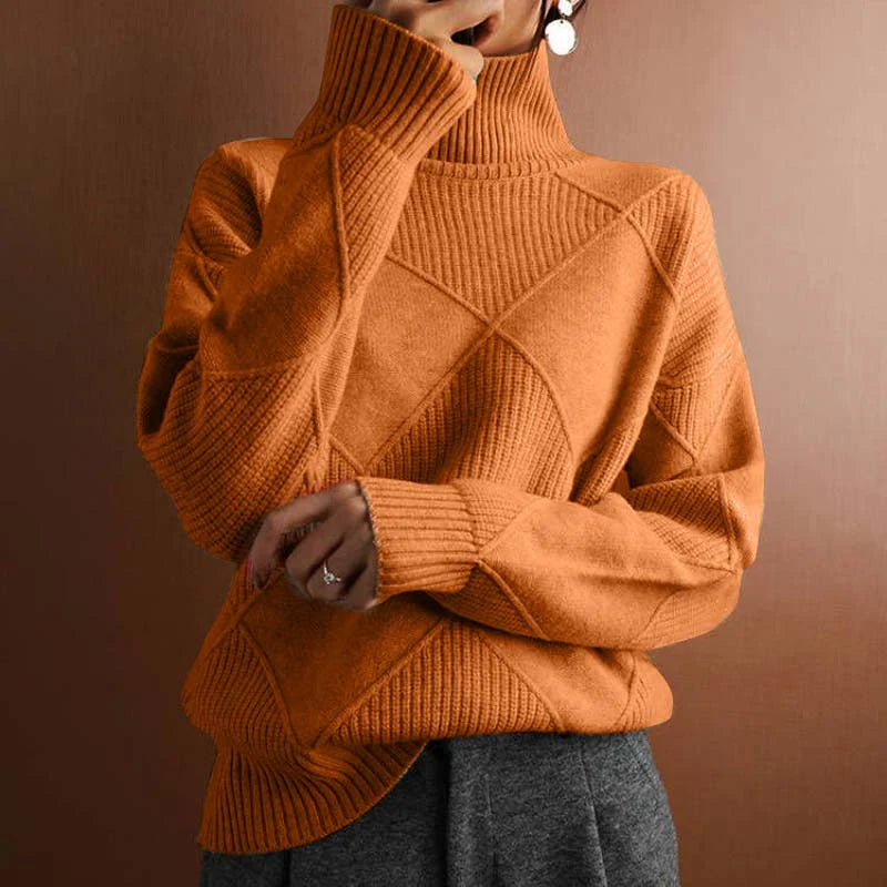Women’s Textured Geometric High-Neck Relaxed Knit Sweater
