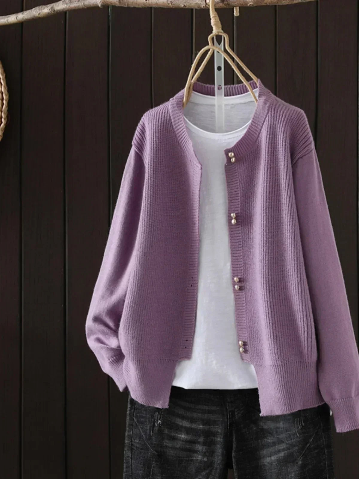 Women’s V-Neck Button-Through Ribbed Trim Cardigan