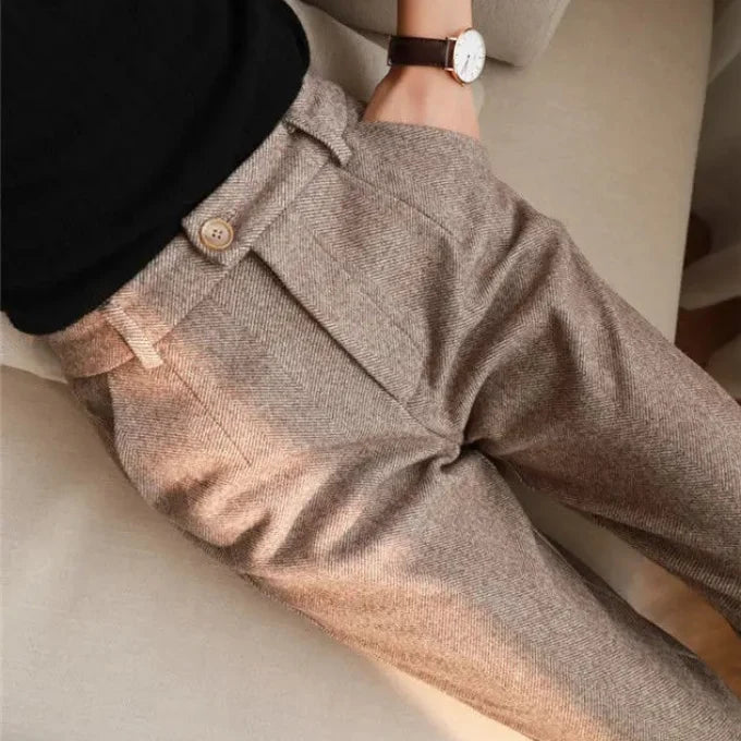 Men’s Tailored Herringbone Wool Trousers