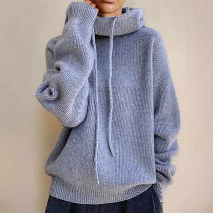 Women’s Oversized Textured Knit Cowl Neck Drawstring Pullover