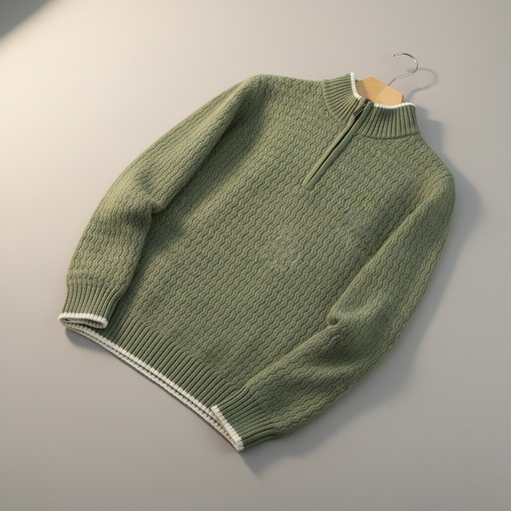Men’s Textured Wave Knit Quarter-Zip Pullover
