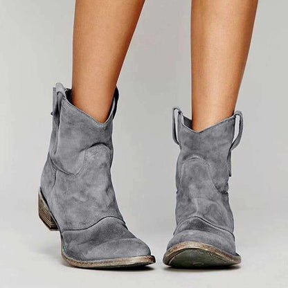 Women’s Distressed Suede Ankle Booties with Low Block Heel