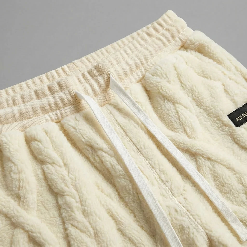 Men’s Cable-Texture Fleece Sweatpants with Relaxed Fit