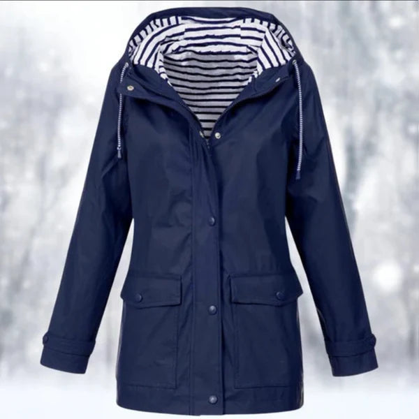 Women’s Lightweight Hooded Rain Coat with Front Flap Pockets