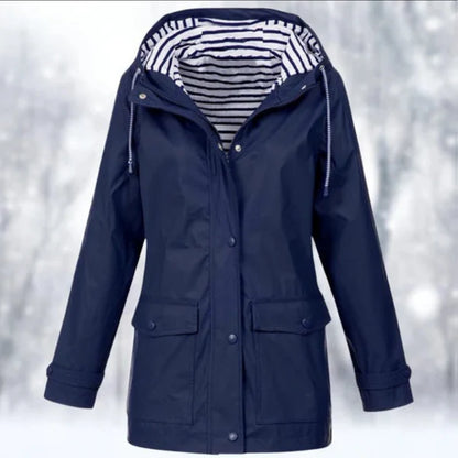 Women’s Lightweight Hooded Rain Coat with Front Flap Pockets