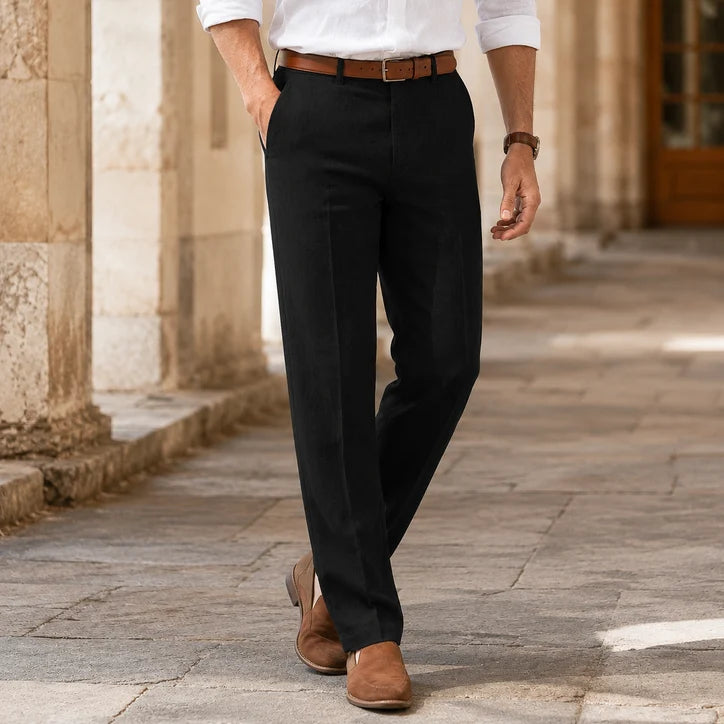 Men’s Relaxed Straight-Leg Linen Trousers with Belt Loops