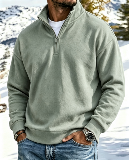 Men’s Cotton Relaxed Zip-Front Polo Sweatshirt