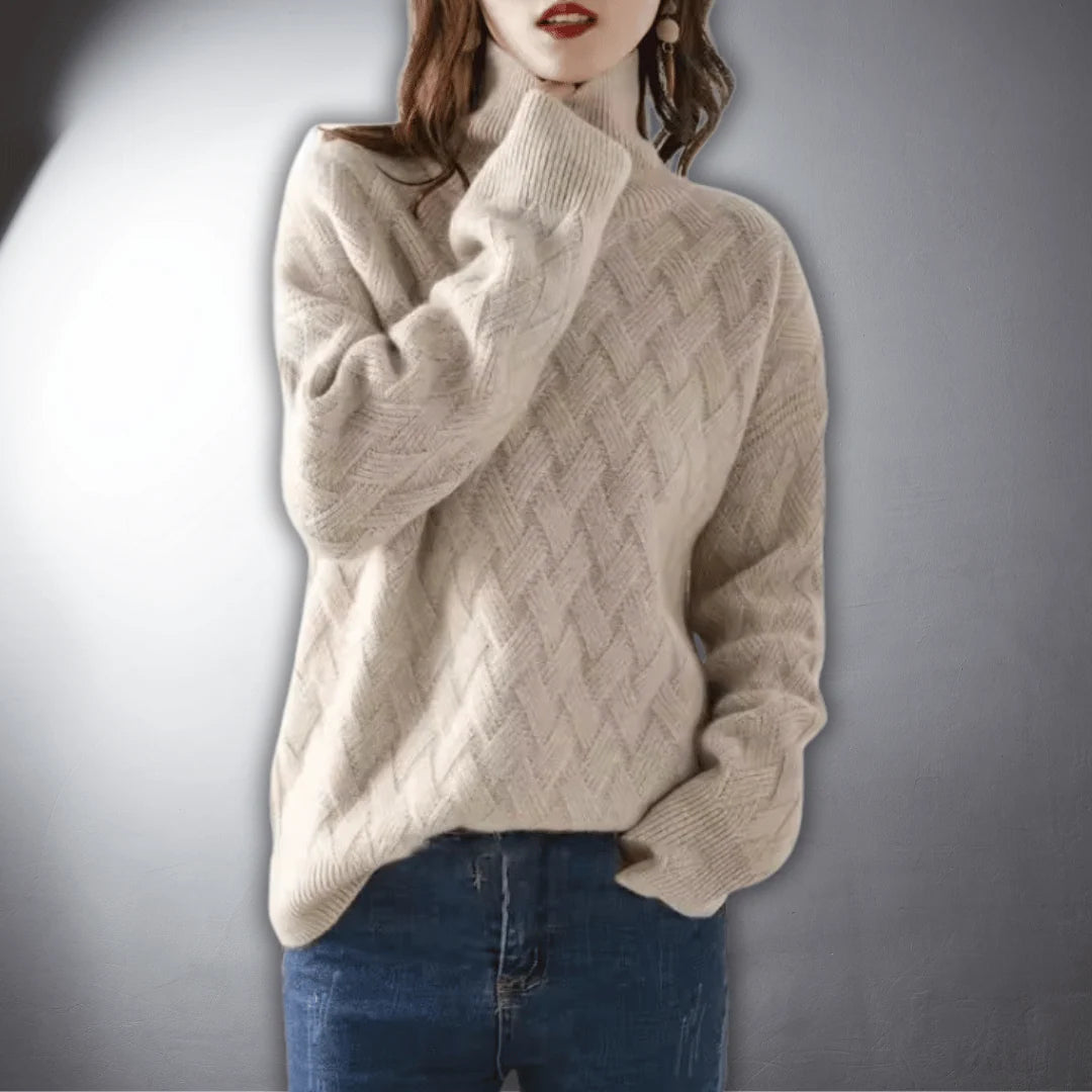 Women’s Oversized Basketweave Turtleneck Sweater