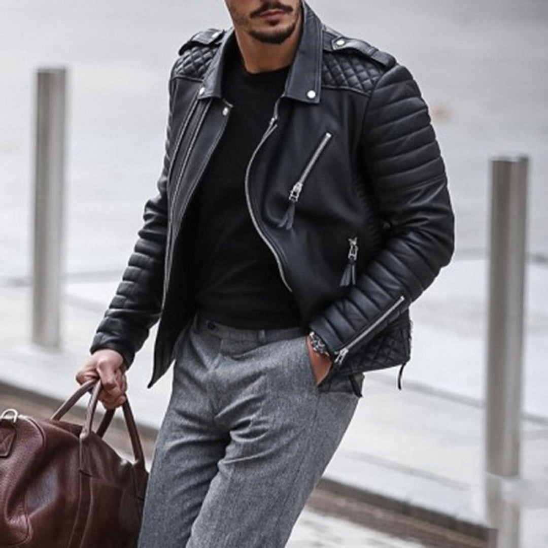 Men’s Quilted Leather-Look Insulated Zip Jacket