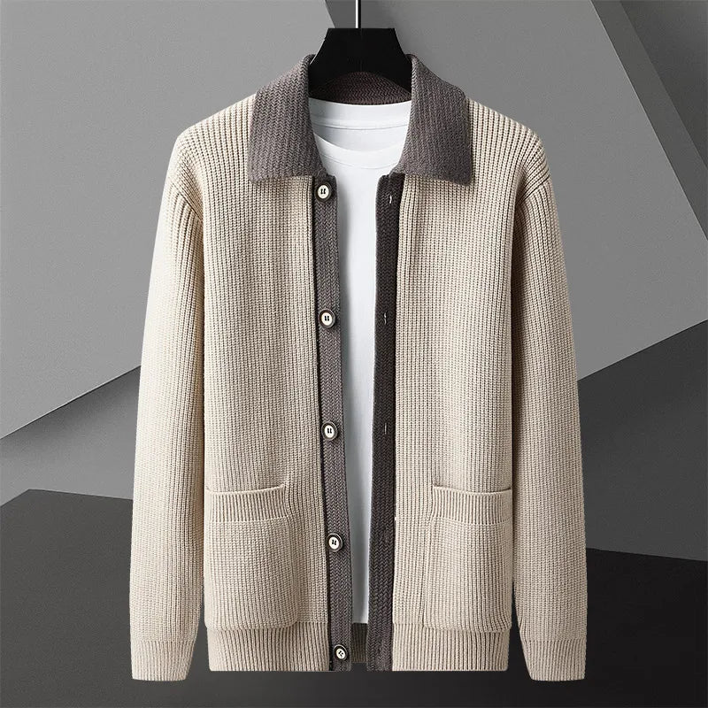 Men’s Two-Tone Button-Front Knit Cardigan