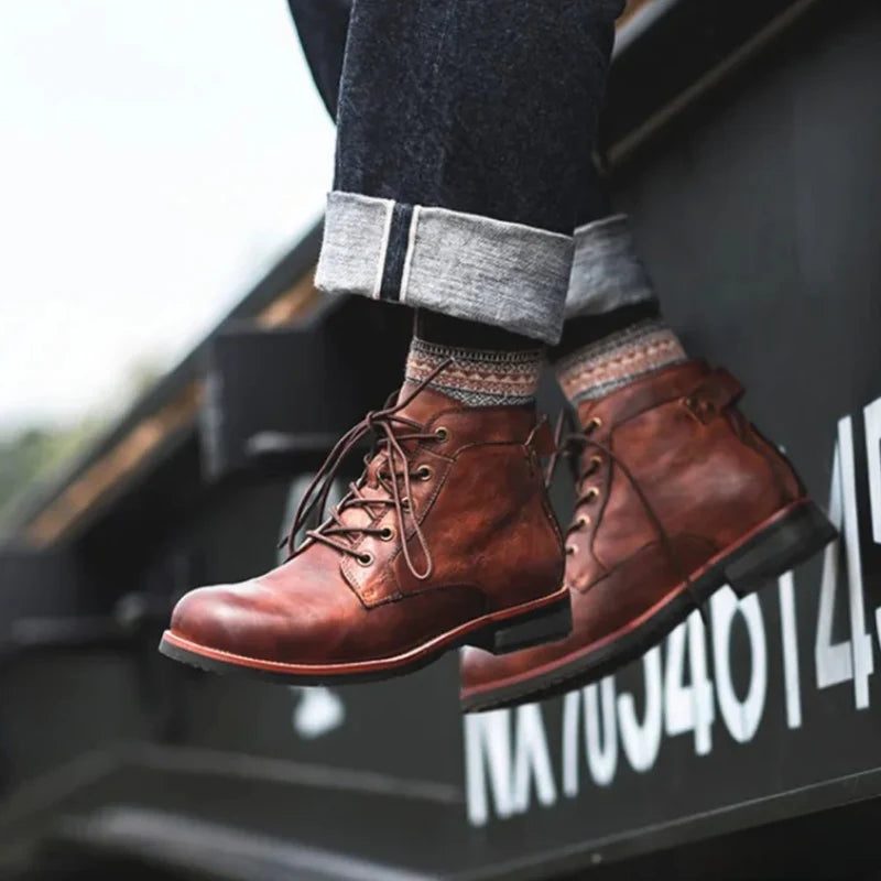 Men’s Genuine Leather Lace-Up Ankle Boots