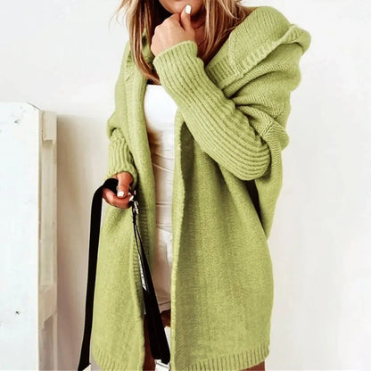 Women’s Oversized Knee-Length Hooded Knit Cardigan