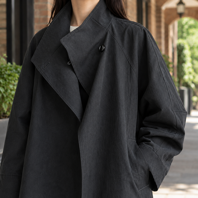 Asymmetric Stand-Collar Longline Overcoat