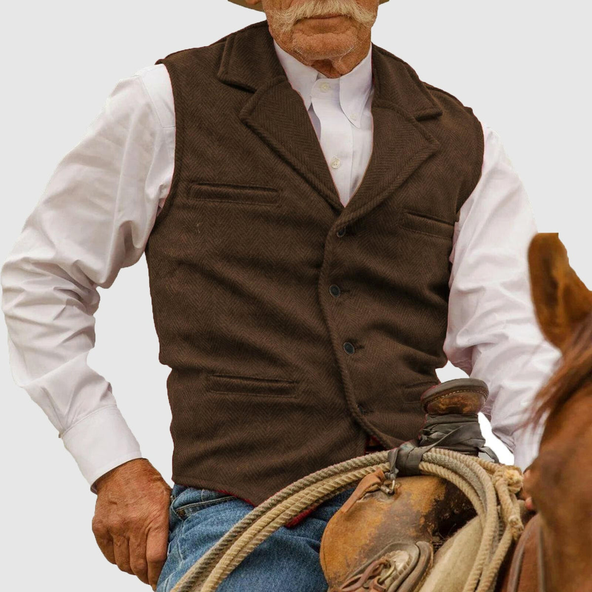 Men’s Vintage Herringbone Tailored Western Vest