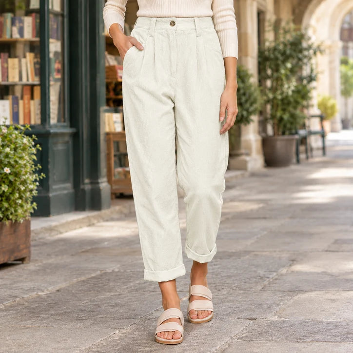 Women’s High-Rise Pleated Tapered Corduroy Pants