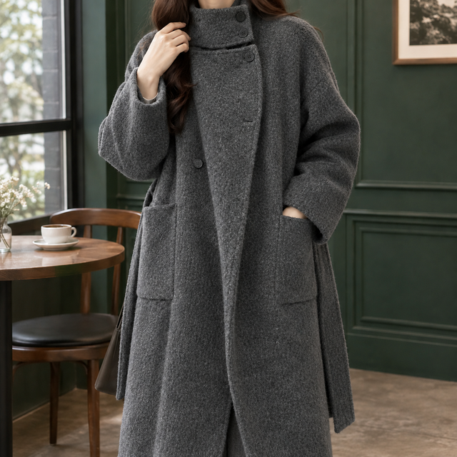Women’s Longline Cashmere Wool Belted Coat