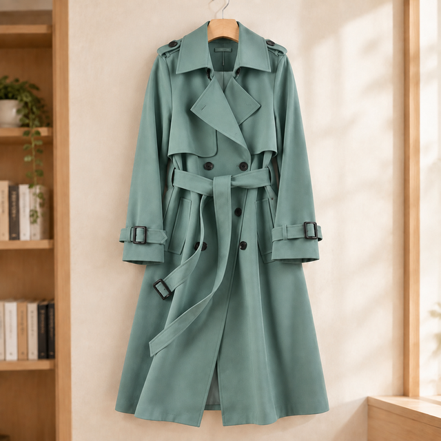 Women’s Longline Double-Breasted Belted Trench Jacket