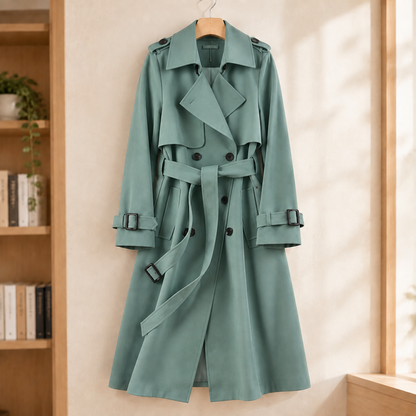 Women’s Longline Double-Breasted Belted Trench Jacket