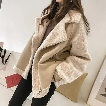 Women’s Suede-Effect Faux Shearling Winter Jacket