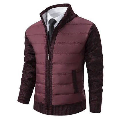 Men’s Quilted Front Knit-Sleeve Stand Collar Jacket