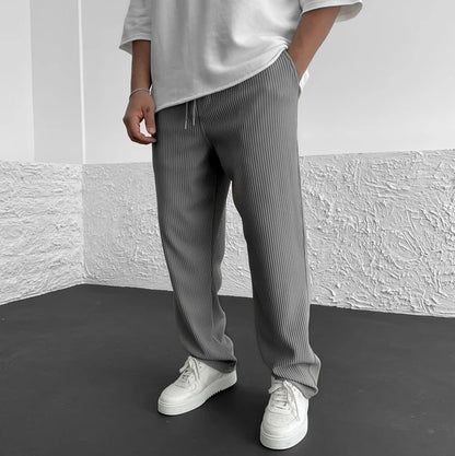 Men’s Relaxed Ribbed Knit Pants with Drawstring Waist