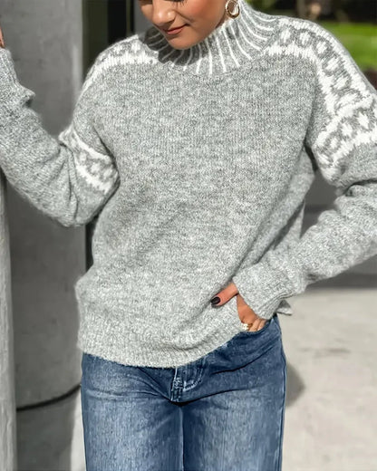 Women’s Nordic Pattern High-Neck Knit Sweater