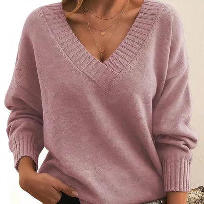 Women’s Cashmere Deep V-Neck Relaxed Sweater with Balloon Sleeves