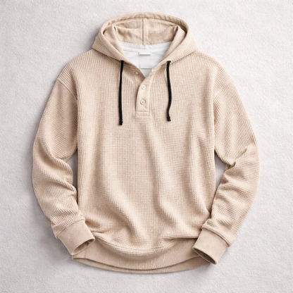Men’s Waffle-Knit Henley Hooded Pullover