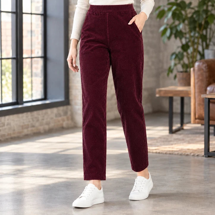 Women’s High-Rise Fleece-Lined Corduroy Tapered Pants