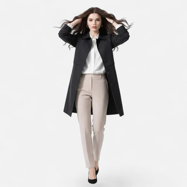 Women’s Mid-Length Wool-Blend Coat with Optional Waist Belt