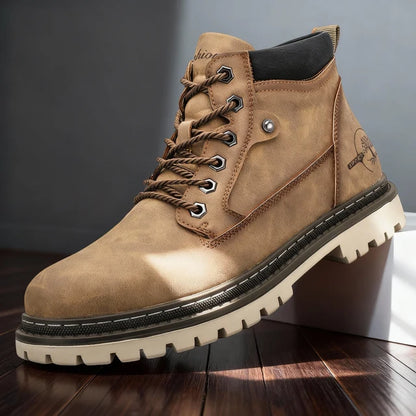 Men’s Faux-Leather Ankle Work Boots with Lug Sole