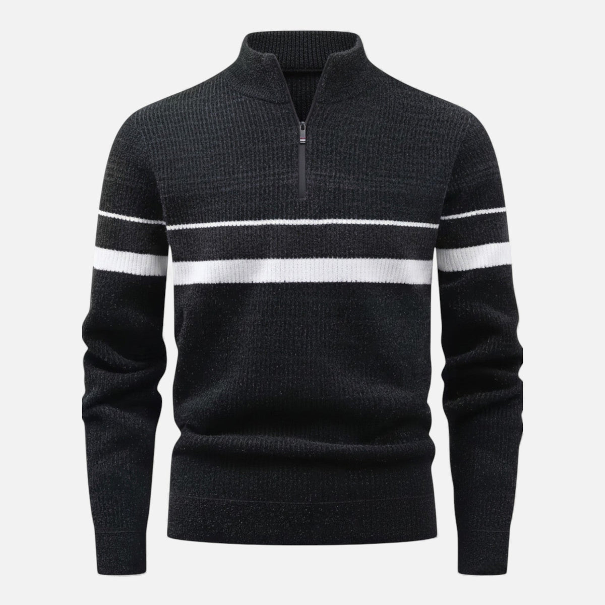 Men’s Striped Half-Zip Stand Collar Knit Sweater