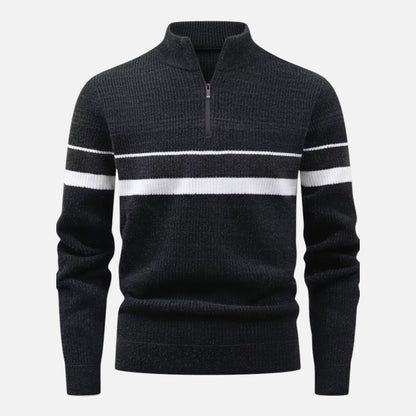 Men’s Striped Half-Zip Stand Collar Knit Sweater
